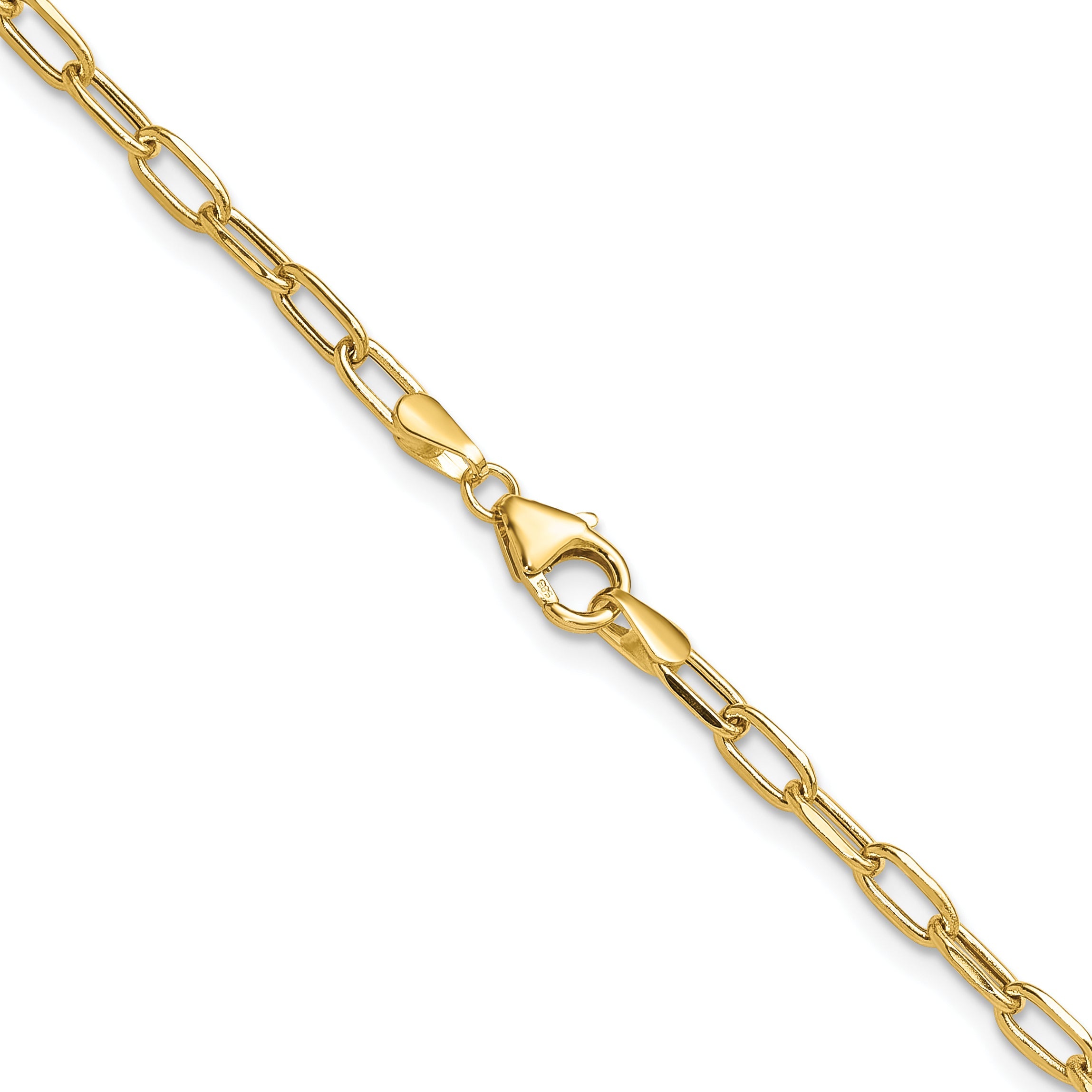 2 Inch 14K Yellow Gold 3.0mm Semi Solid Beveled D/C Paperclip Chain Necklace