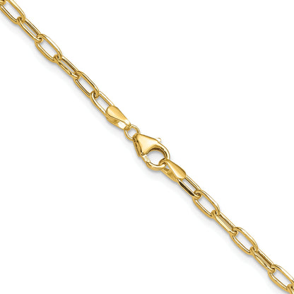 24 Inch 14K Yellow Gold 3.0mm Semi Solid Beveled D/C Paperclip Chain Necklace