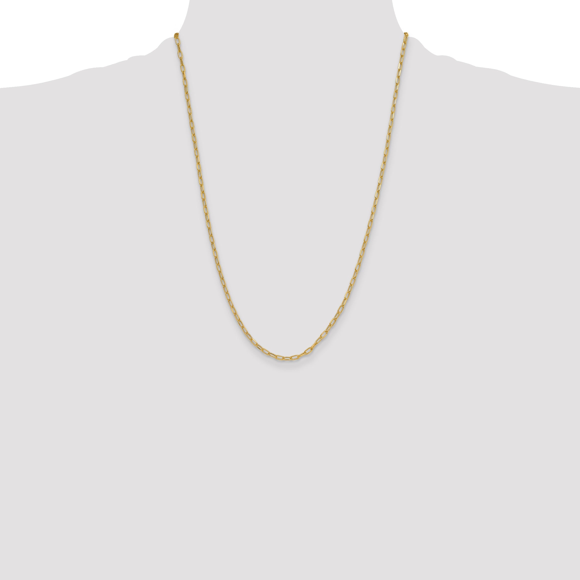 24 Inch 14K Yellow Gold 3.0mm Semi Solid Beveled D/C Paperclip Chain Necklace
