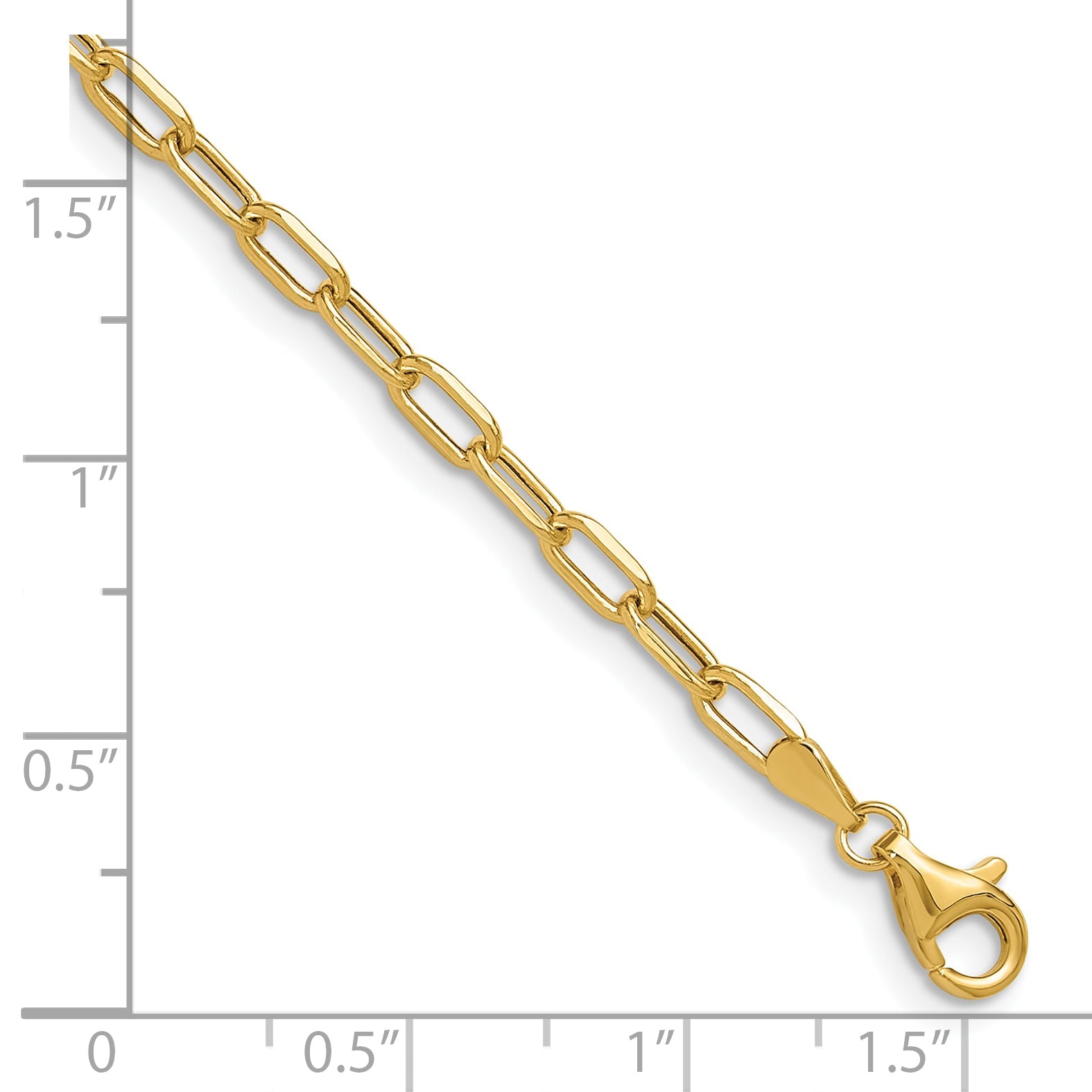 7 Inch 14K Yellow Gold 3.0mm Semi Solid Beveled D/C Paperclip Chain Bracelet