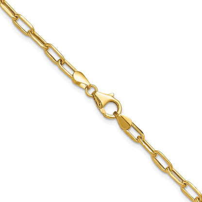 18 Inch 14K Yellow Gold 3.7mm Semi Solid Beveled D/C Paperclip Chain Necklace