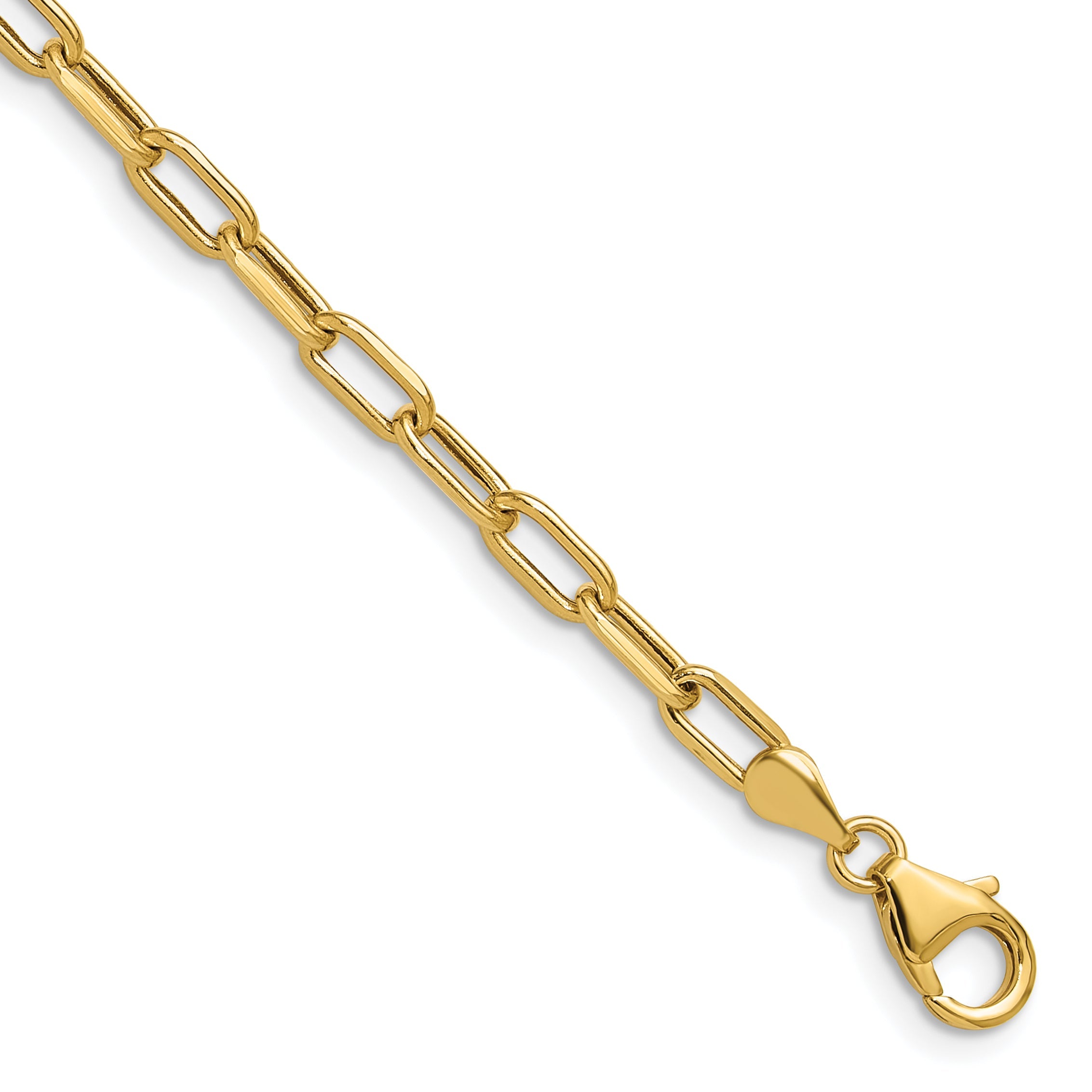 7 Inch 14K Yellow Gold 3.7mm Semi Solid Beveled D/C Paperclip Chain Bracelet