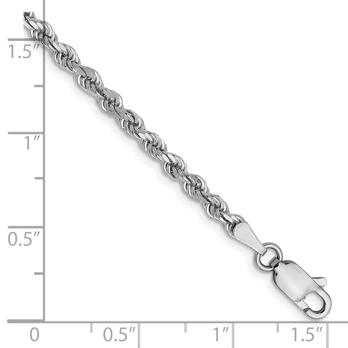 7 Inch 14K White Gold 2.75mm Diamond Cut Rope Chain Bracelet
