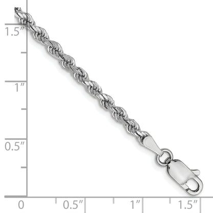 7 Inch 14K White Gold 2.75mm Diamond Cut Rope Chain Bracelet