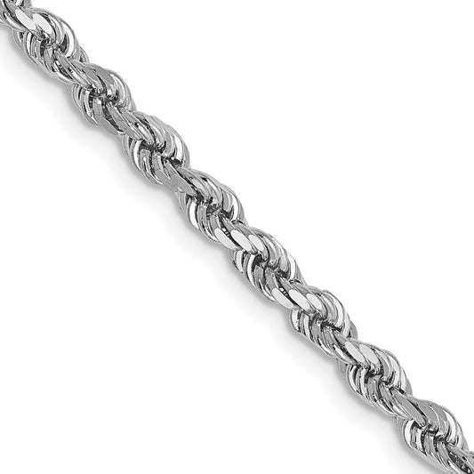 3 Inch 14K White Gold 2.75mm Diamond Cut Rope Chain Necklace