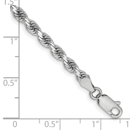 7 Inch 14K White Gold 3.25mm Diamond Cut Rope Chain Bracelet