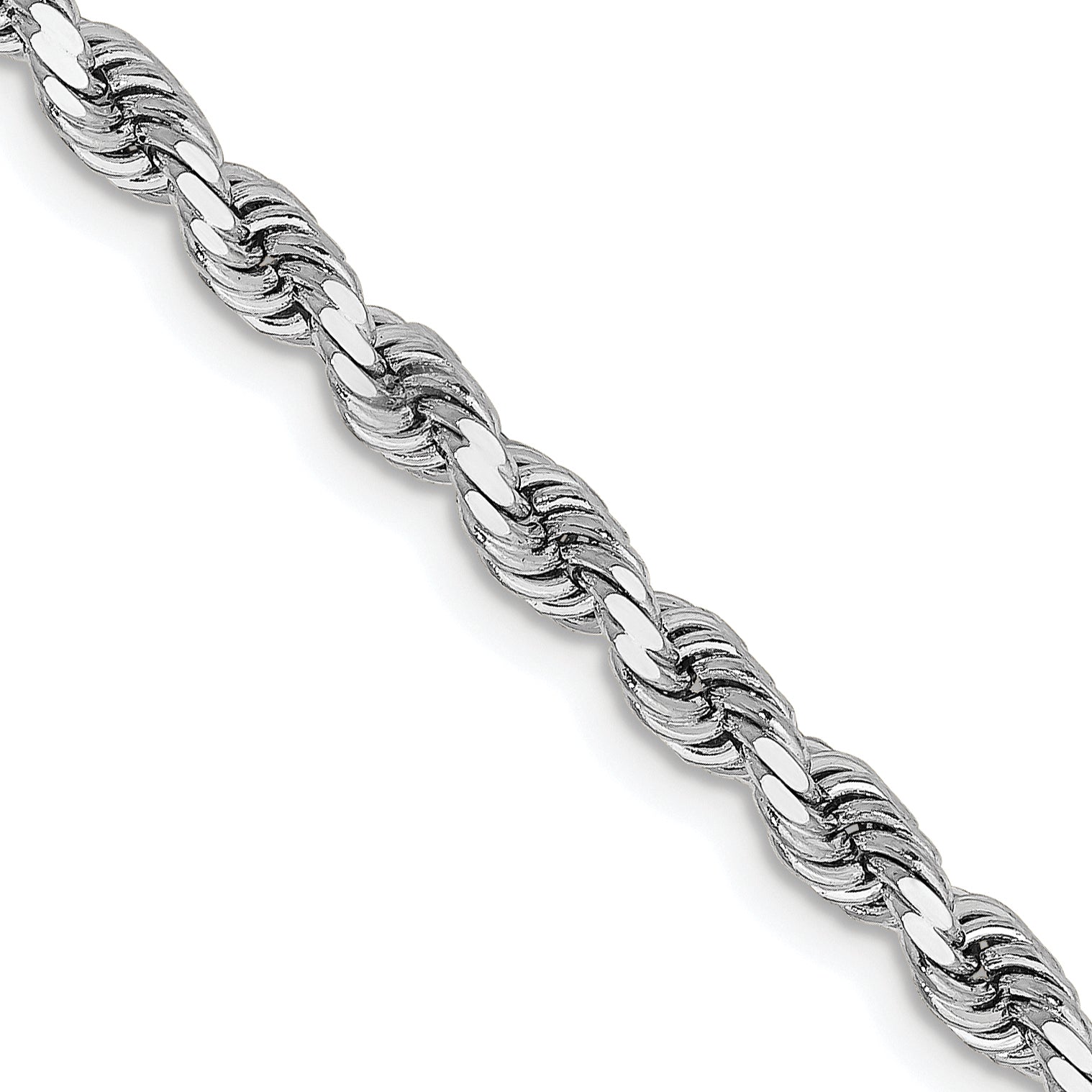 24 Inch 14K White Gold 3.25mm Diamond Cut Rope Chain Necklace