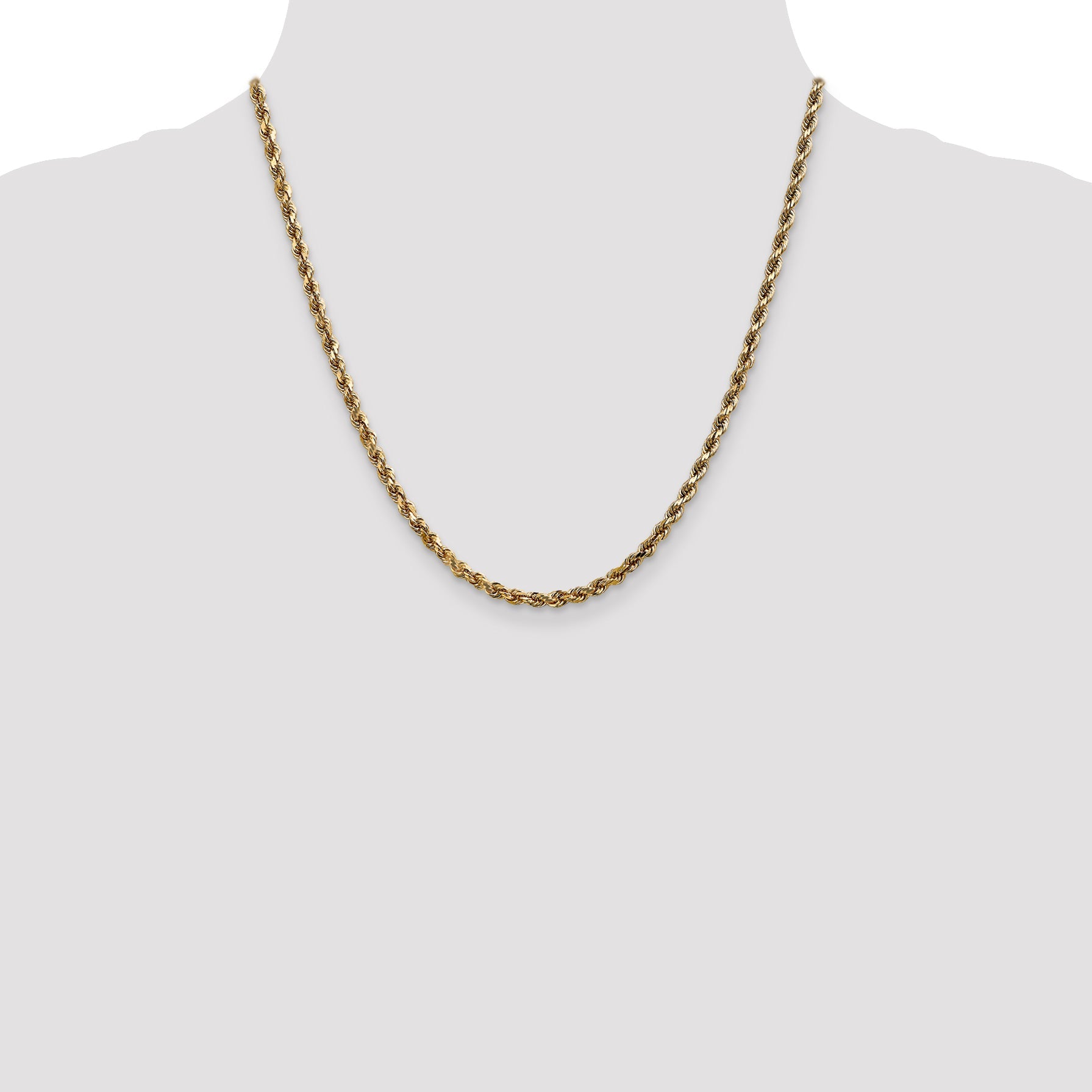 2 Inch 14K White Gold 3.5mm Diamond Cut Rope Chain Necklace