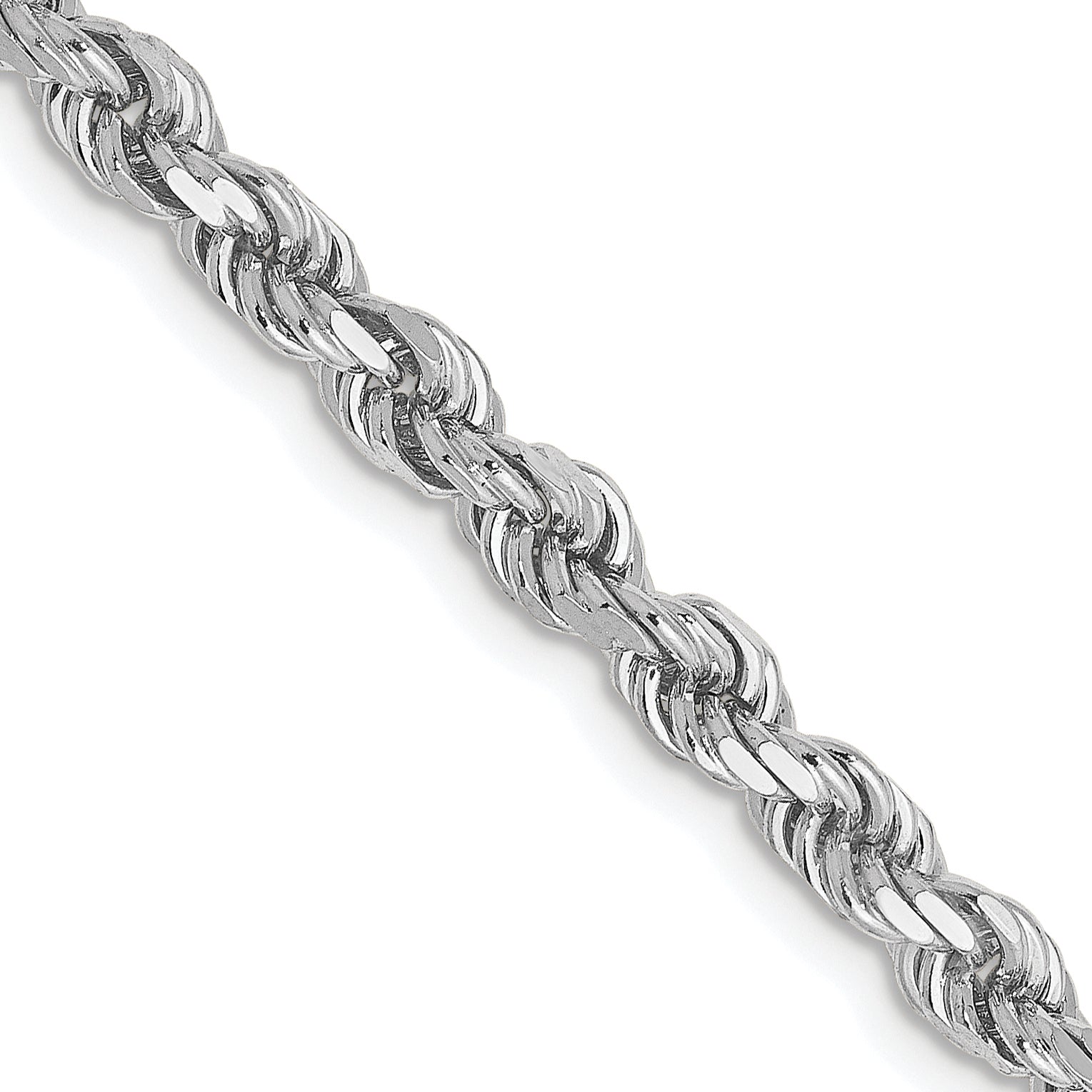 24 Inch 14K White Gold 3.5mm Diamond Cut Rope Chain Necklace