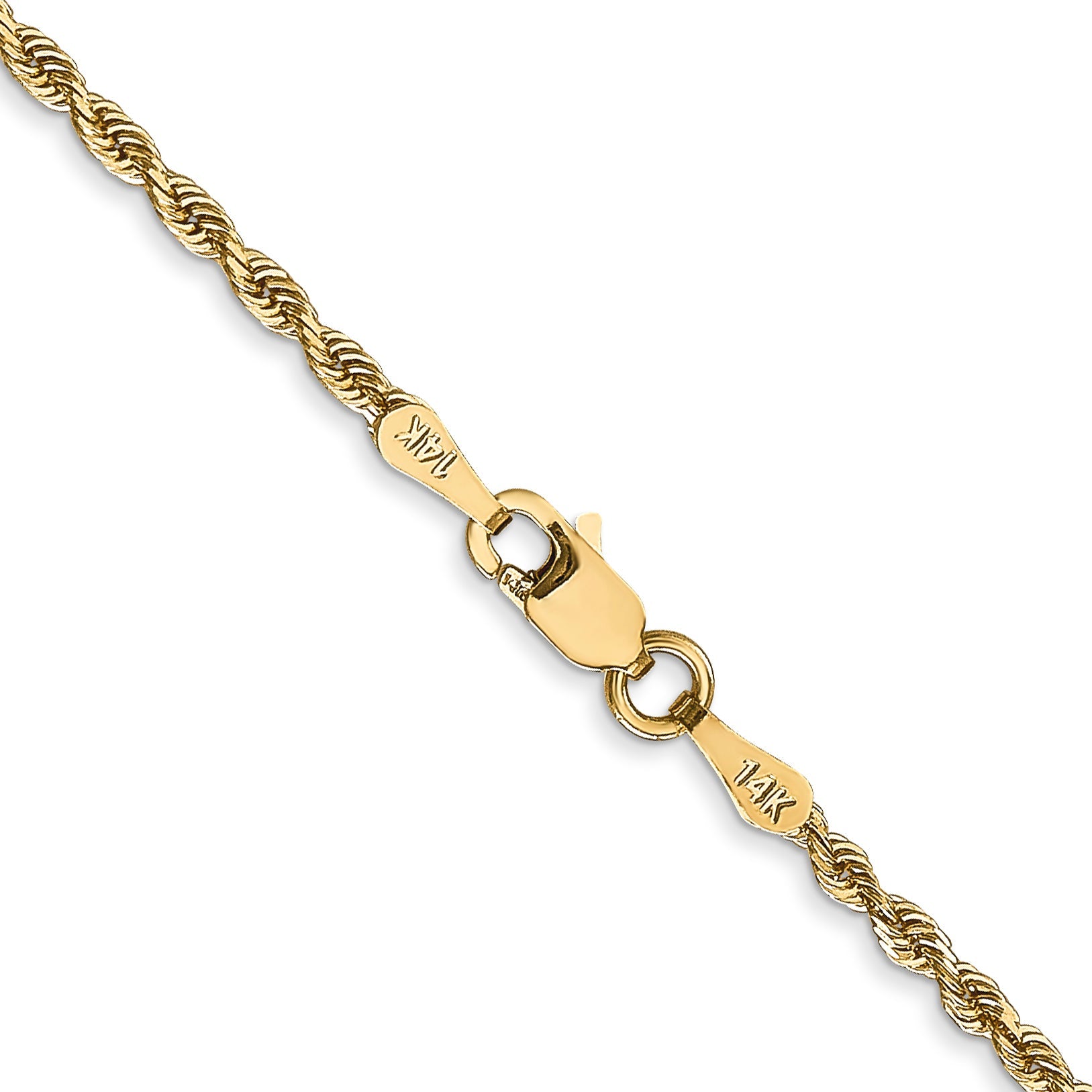 16 Inch 14K Yellow Gold 2.00mm Diamond Cut Lightweight Rope Chain Necklace
