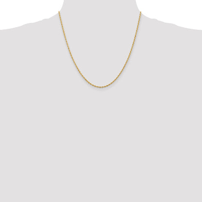 2 Inch 14K Yellow Gold 2.00mm Diamond Cut Lightweight Rope Chain Necklace