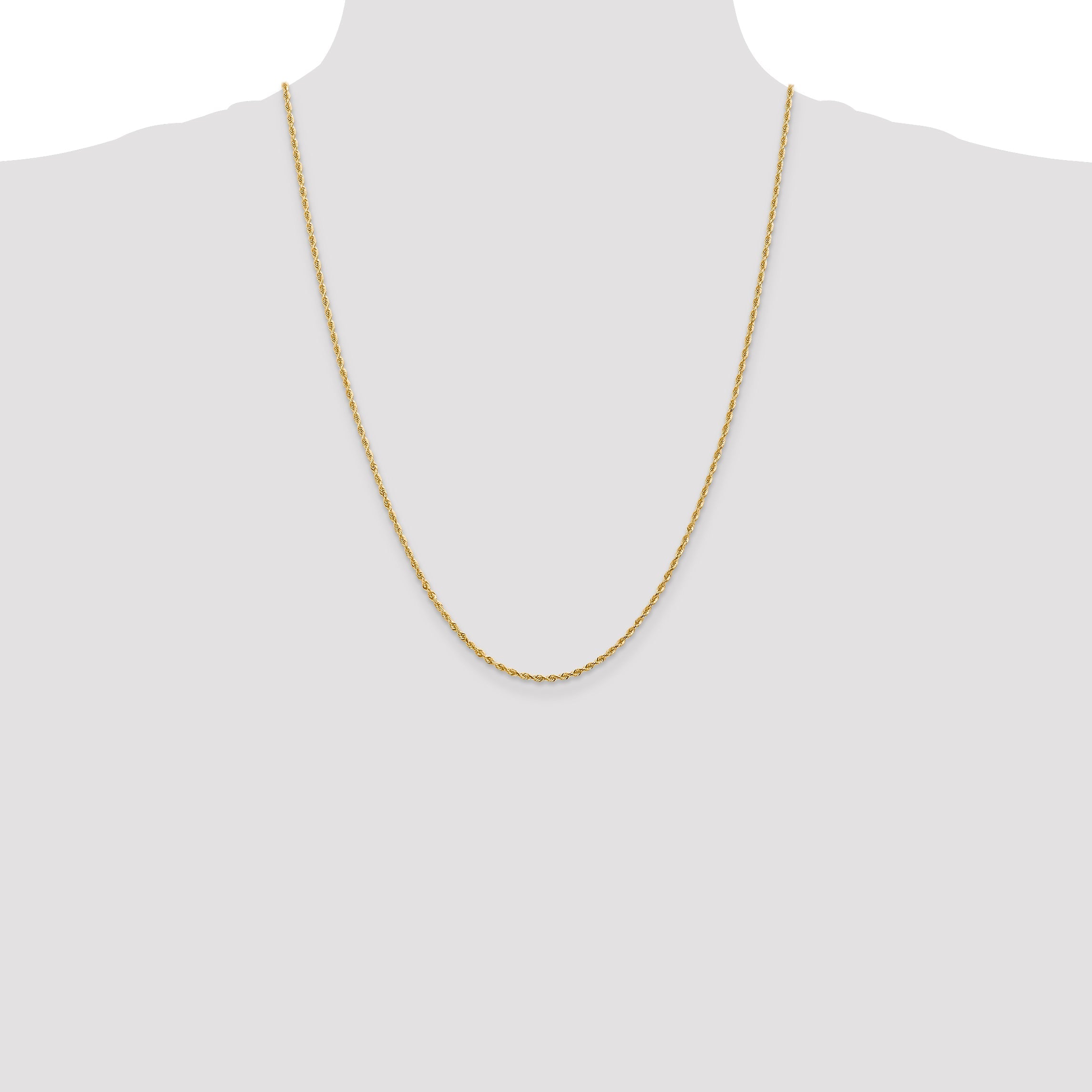 24 Inch 14K Yellow Gold 2.00mm Diamond Cut Lightweight Rope Chain Necklace