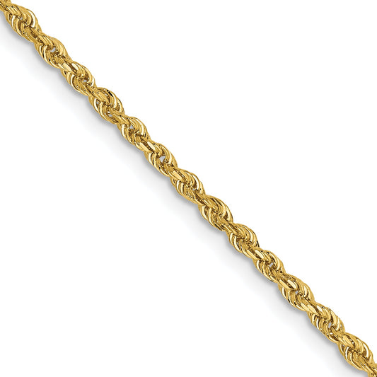 2 Inch 14K Yellow Gold 2.00mm Diamond Cut Lightweight Rope Chain Necklace