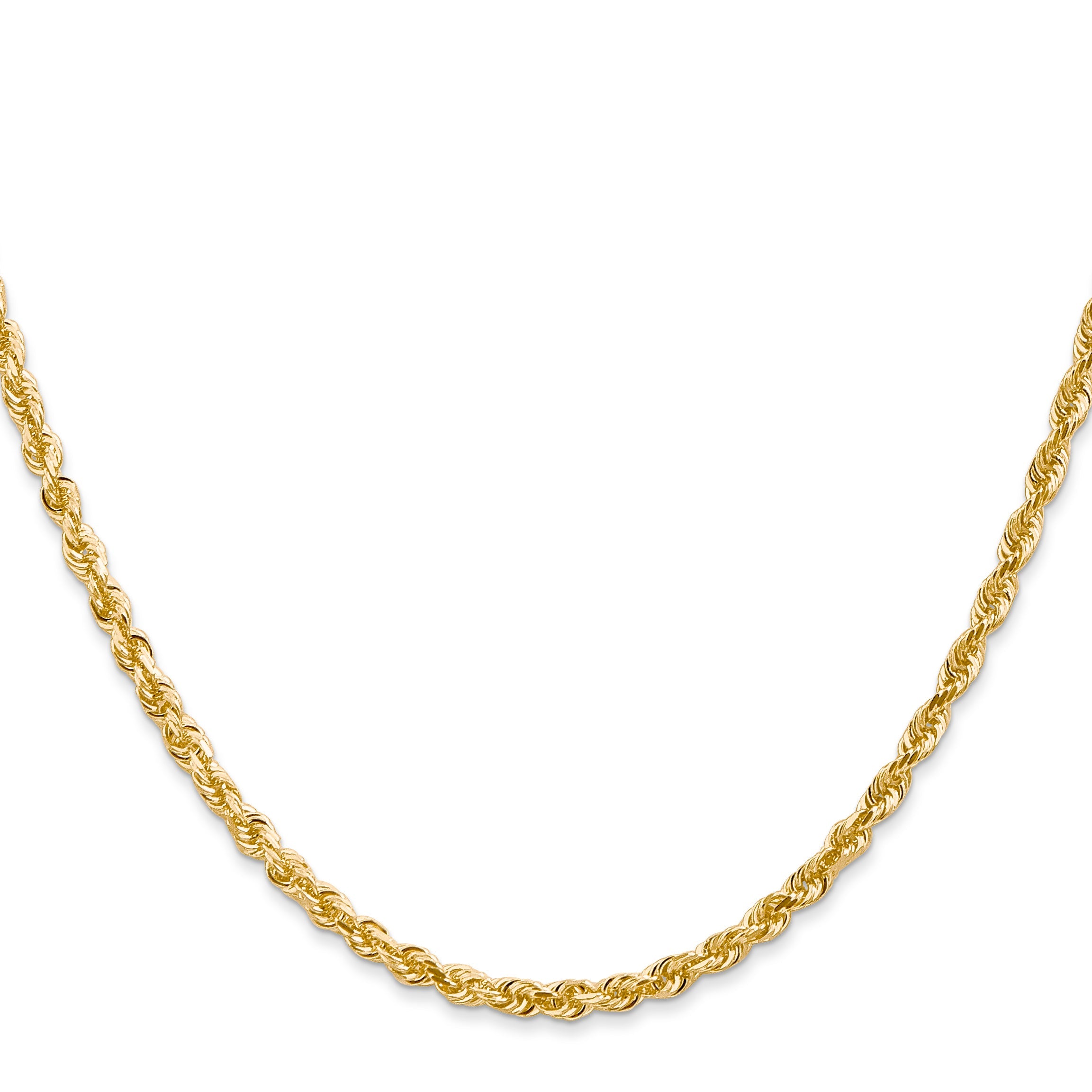 2 Inch 14K Yellow Gold 3.0mm Diamond Cut Lightweight Rope Chain Necklace