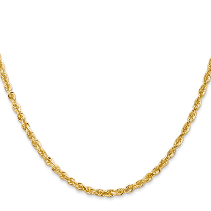 24 Inch 14K Yellow Gold 3.0mm Diamond Cut Lightweight Rope Chain Necklace