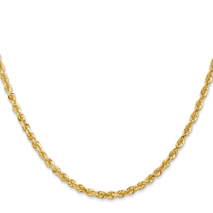18 Inch 14K Yellow Gold 3.0mm Diamond Cut Lightweight Rope Chain Necklace