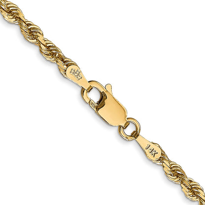 2 Inch 14K Yellow Gold 3.0mm Diamond Cut Lightweight Rope Chain Necklace