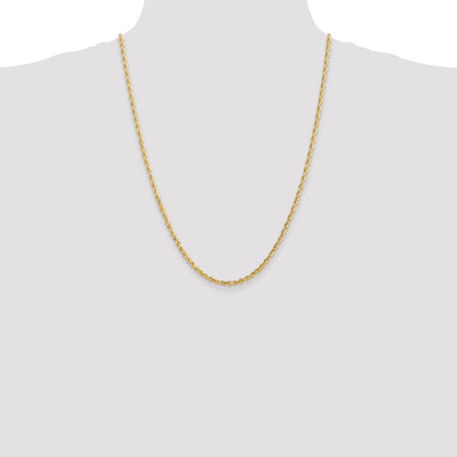24 Inch 14K Yellow Gold 3.0mm Diamond Cut Lightweight Rope Chain Necklace