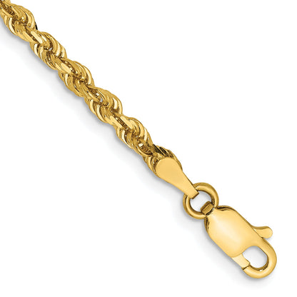 7 Inch 14K Yellow Gold 3.0mm Diamond Cut Lightweight Rope Chain Bracelet