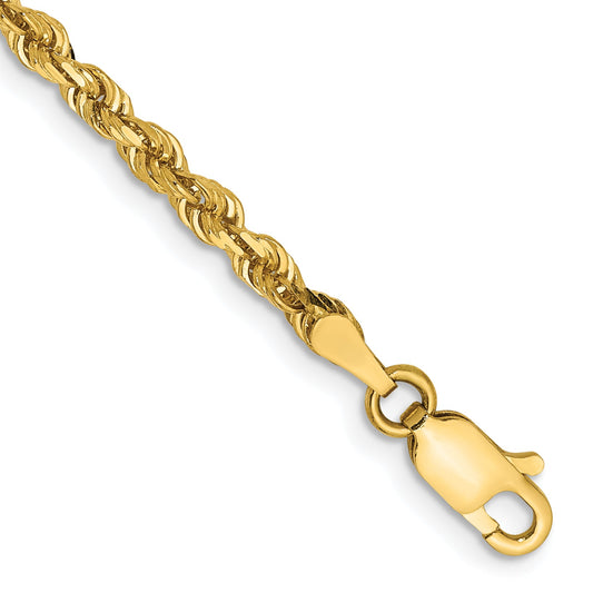 7 Inch 14K Yellow Gold 3.0mm Diamond Cut Lightweight Rope Chain Bracelet