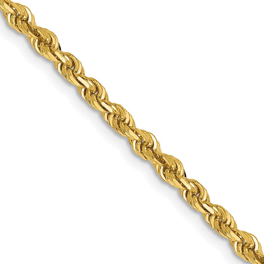 2 Inch 14K Yellow Gold 3.0mm Diamond Cut Lightweight Rope Chain Necklace