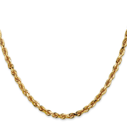 24 Inch 14K Yellow Gold 4mm Diamond Cut Lightweight Rope Chain Necklace