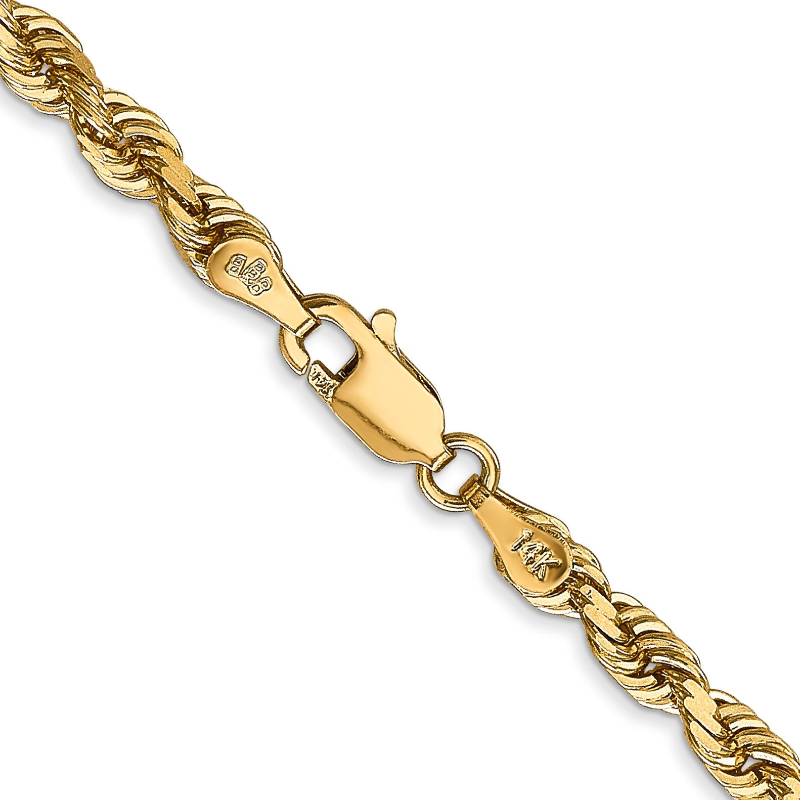 2 Inch 14K Yellow Gold 4mm Diamond Cut Lightweight Rope Chain Necklace