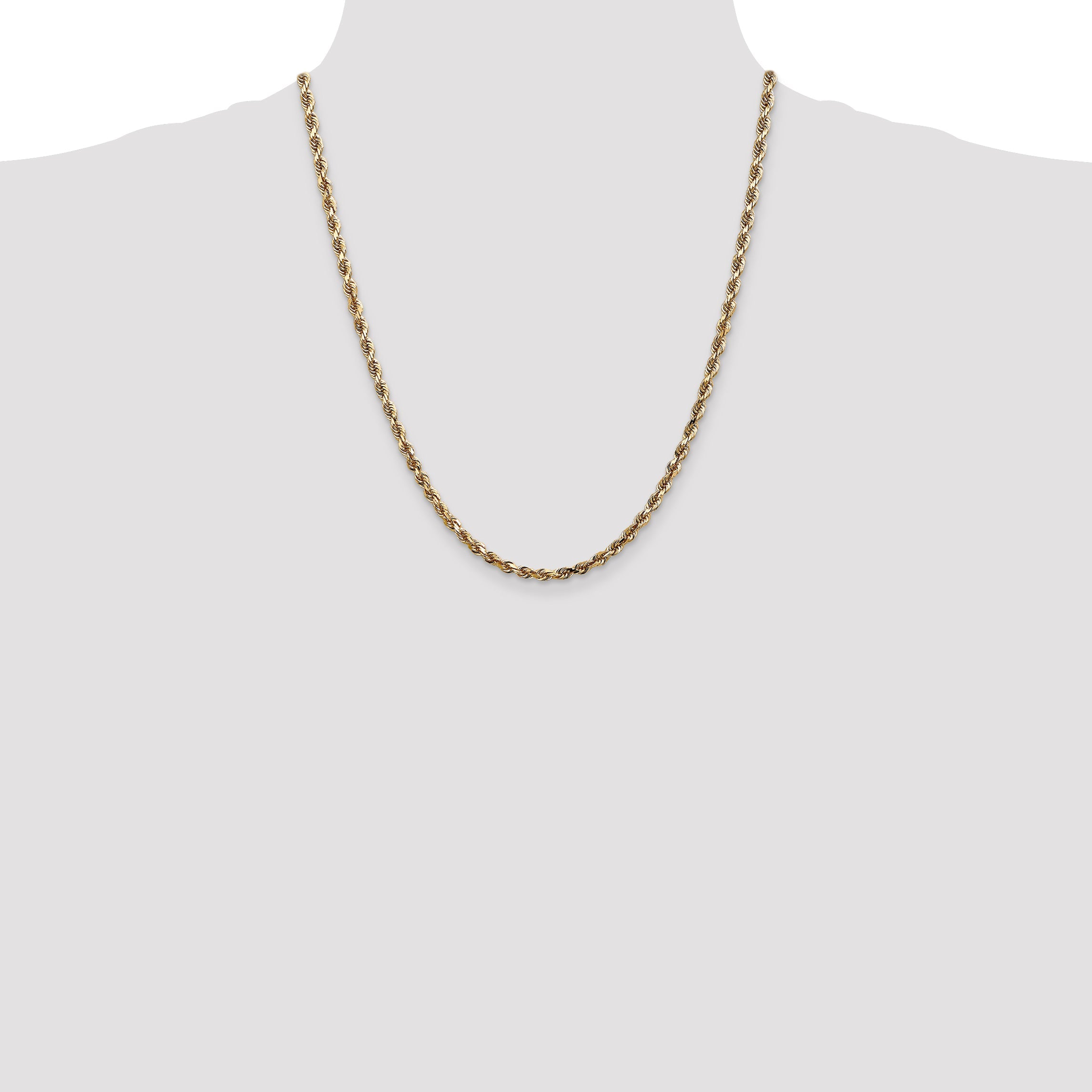 22 Inch 14K Yellow Gold 4mm Diamond Cut Lightweight Rope Chain Necklace