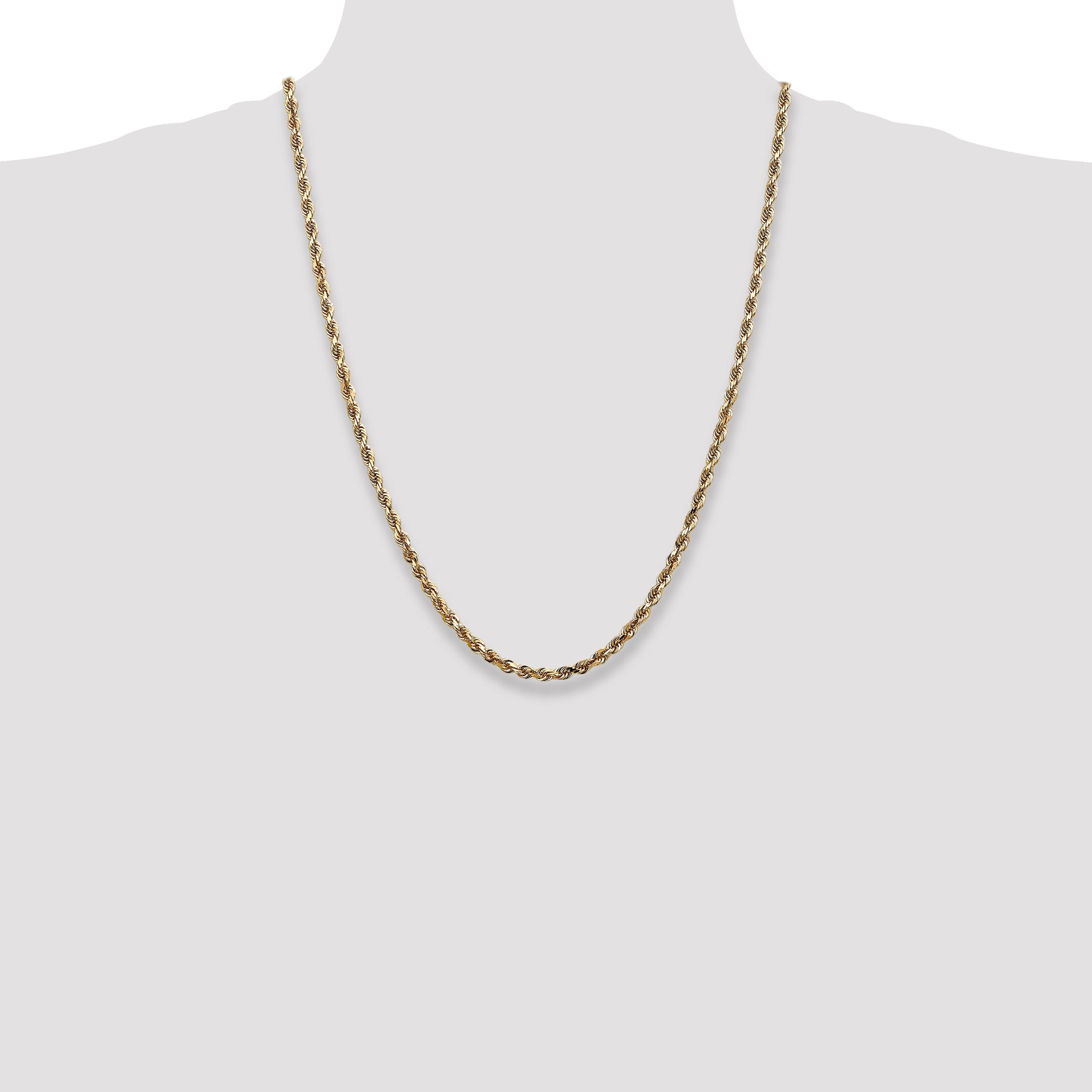 24 Inch 14K Yellow Gold 4mm Diamond Cut Lightweight Rope Chain Necklace