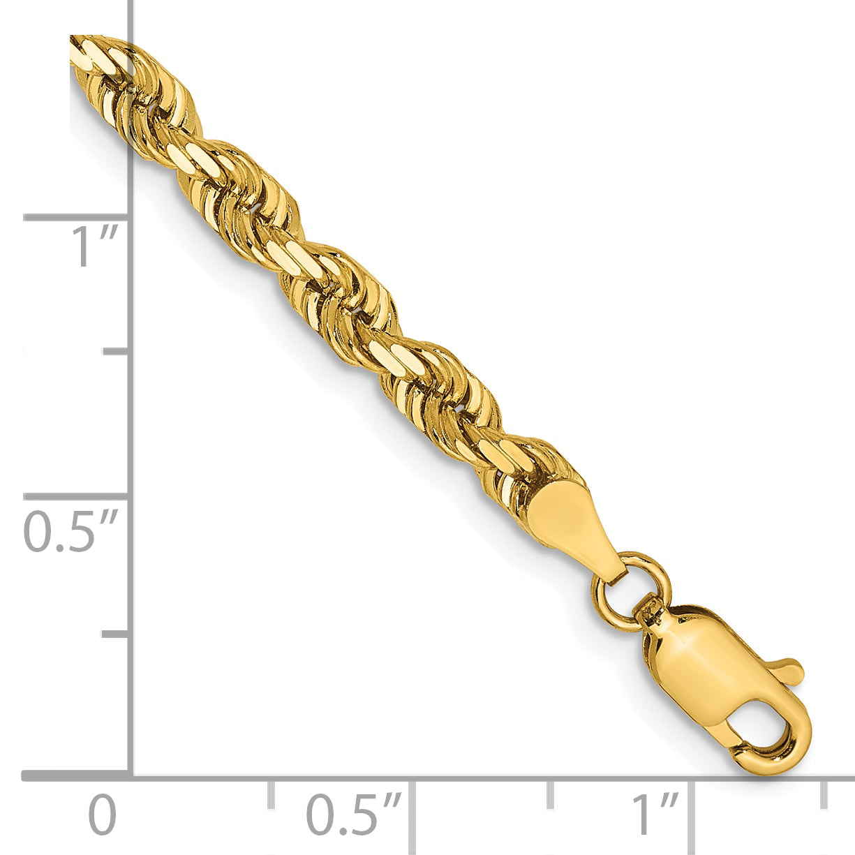 8 Inch 14K Yellow Gold 4mm Diamond Cut Lightweight Rope Chain Bracelet