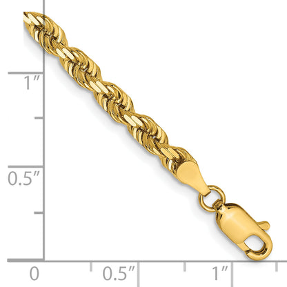 8 Inch 14K Yellow Gold 4mm Diamond Cut Lightweight Rope Chain Bracelet