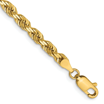 8 Inch 14K Yellow Gold 4mm Diamond Cut Lightweight Rope Chain Bracelet