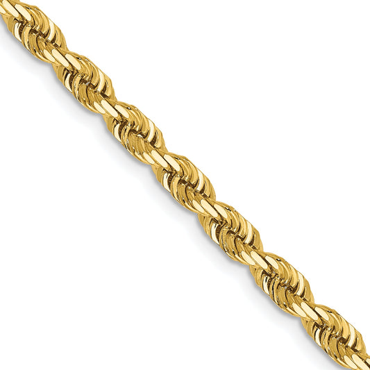 24 Inch 14K Yellow Gold 4mm Diamond Cut Lightweight Rope Chain Necklace