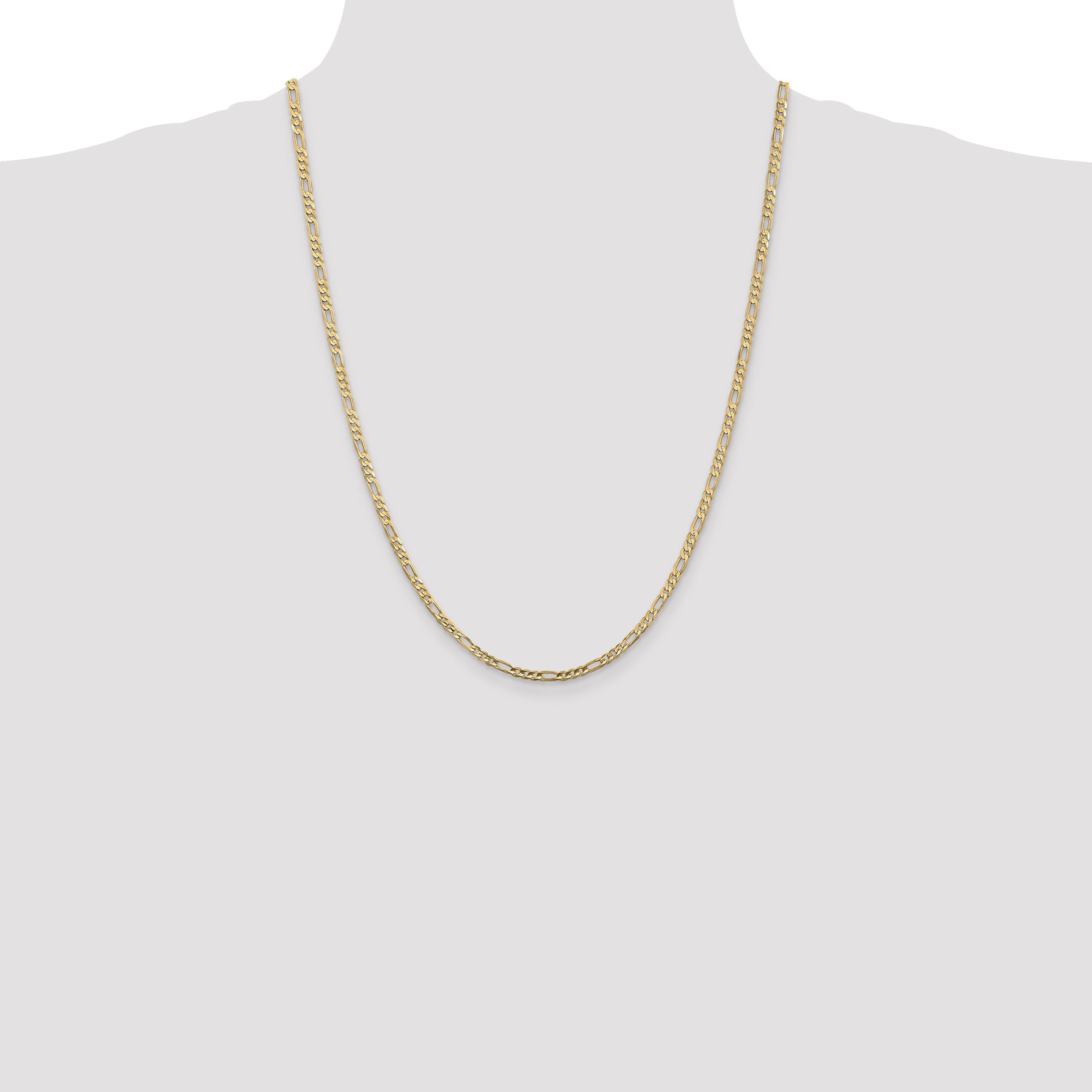 24 Inch 14K Yellow Gold 3mm Concave Open Figaro Chain Necklace