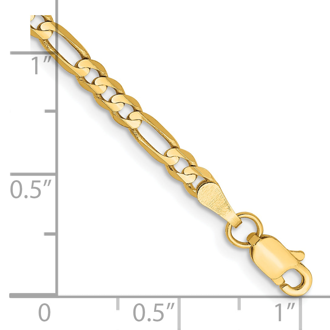 8 Inch 14K Yellow Gold 3mm Concave Open Figaro Chain Bracelet