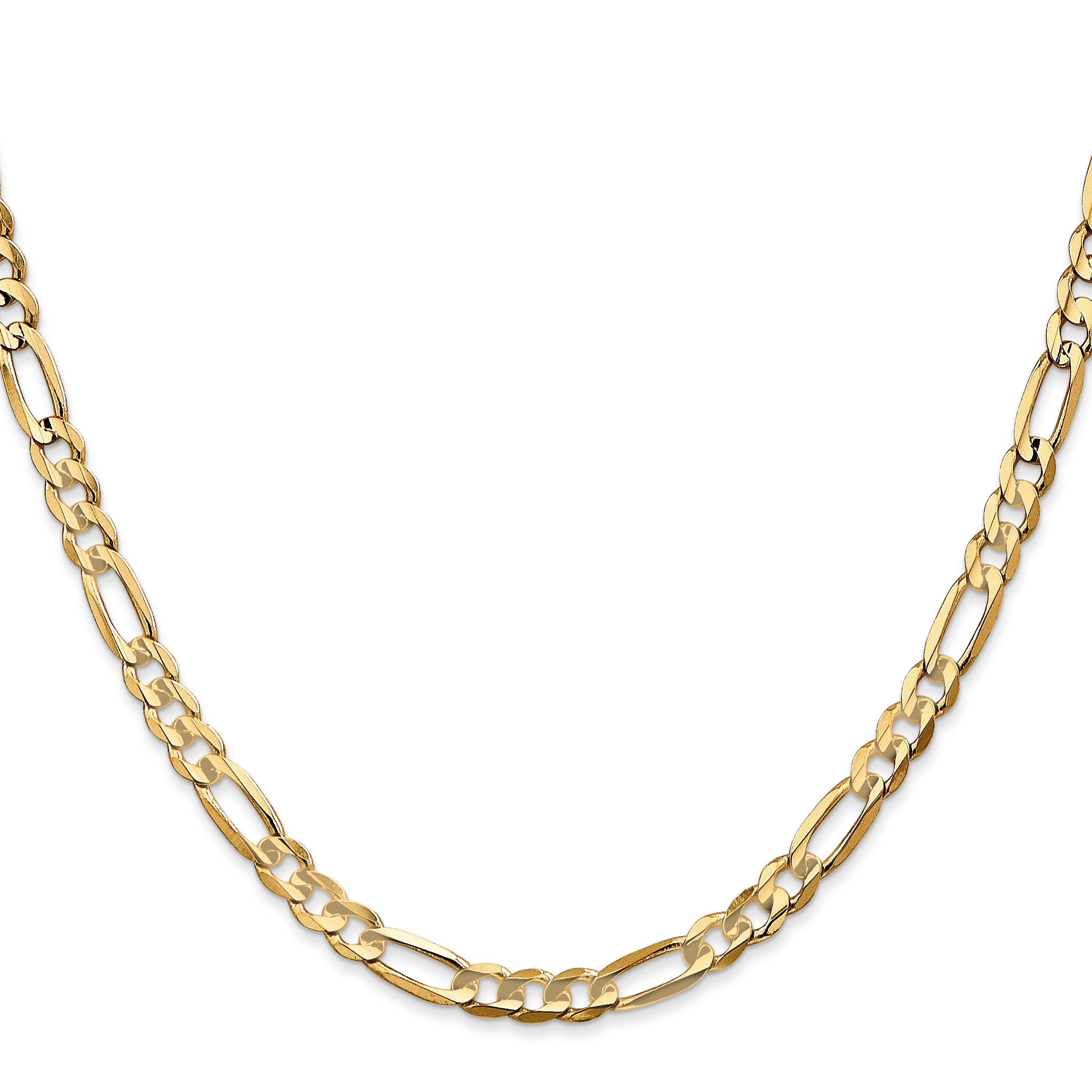 24 Inch 14K Yellow Gold 4.5mm Concave Open Figaro Chain Necklace
