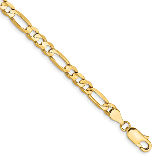 8 Inch 14K Yellow Gold 4.5mm Concave Open Figaro Chain Bracelet