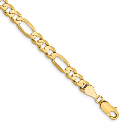 9 Inch 14K Yellow Gold 5.5mm Concave Open Figaro Chain Bracelet