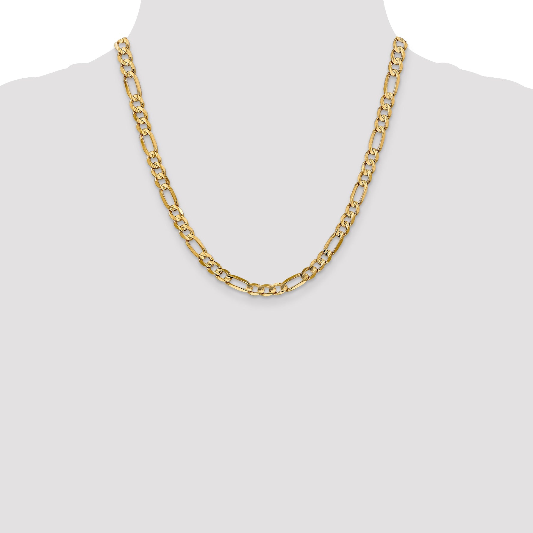2 Inch 14K Yellow Gold 6mm Concave Open Figaro Chain Necklace