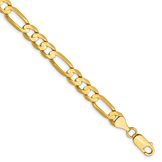 8 Inch 14K Yellow Gold 6.75mm Concave Open Figaro Chain Bracelet