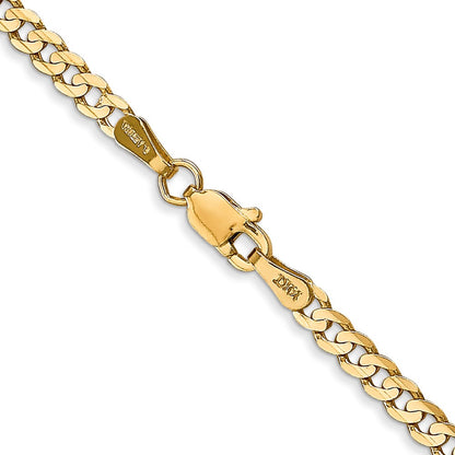 16 Inch 14K Yellow Gold 3mm Open Concave Curb Chain Necklace