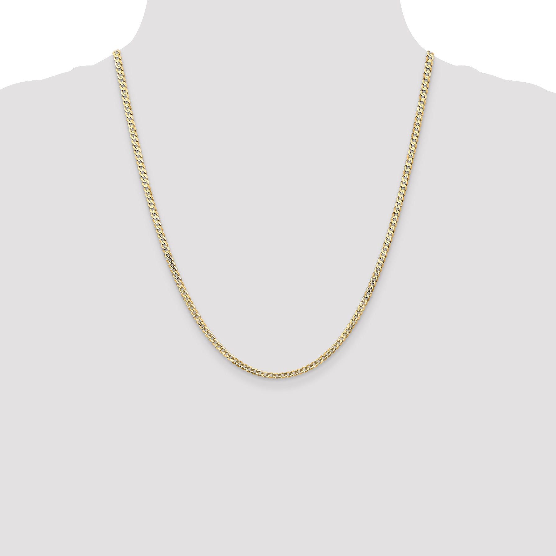 22 Inch 14K Yellow Gold 3mm Open Concave Curb Chain Necklace