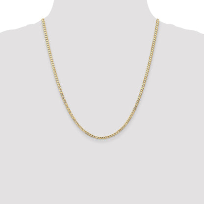 22 Inch 14K Yellow Gold 3mm Open Concave Curb Chain Necklace
