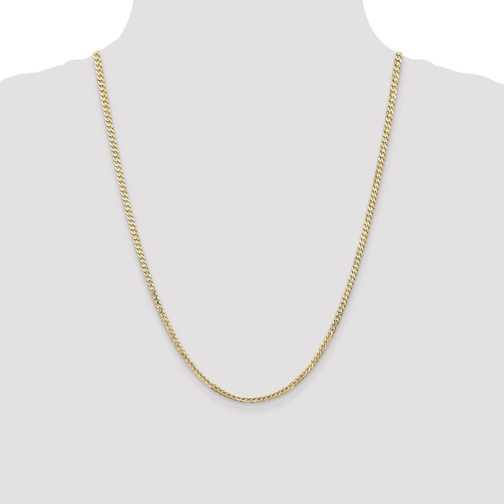 24 Inch 14K Yellow Gold 3mm Open Concave Curb Chain Necklace
