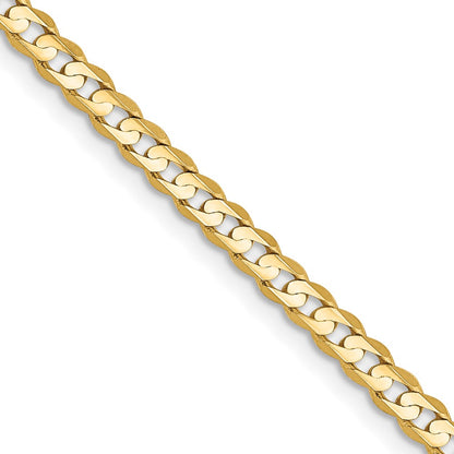 24 Inch 14K Yellow Gold 3mm Open Concave Curb Chain Necklace