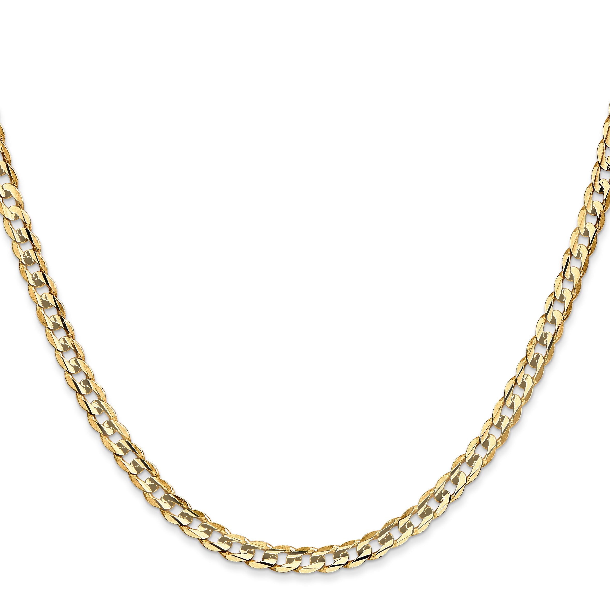 24 Inch 14K Yellow Gold 3.8mm Open Concave Curb Chain Necklace