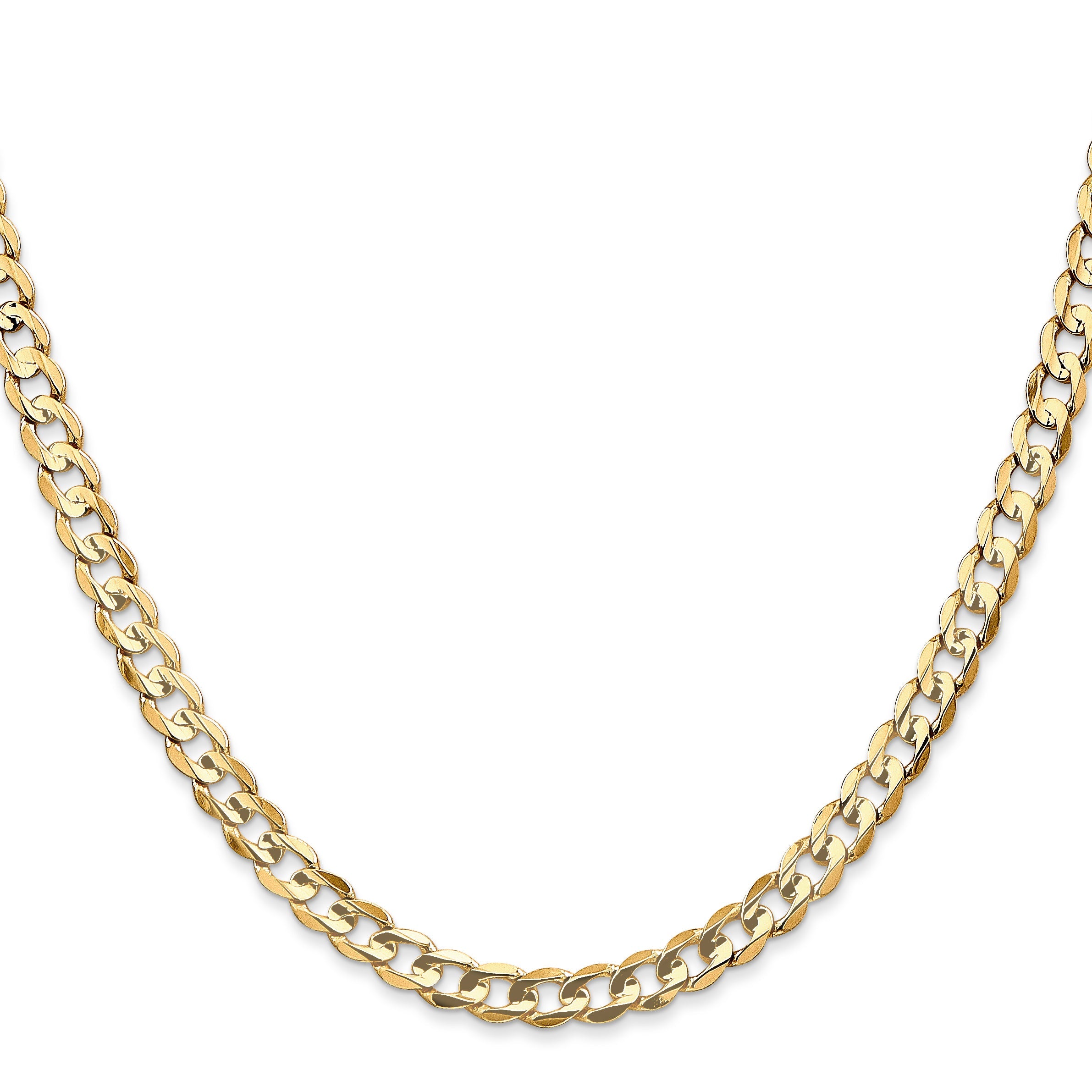 2 Inch 14K Yellow Gold 4.5mm Open Concave Curb Chain Necklace