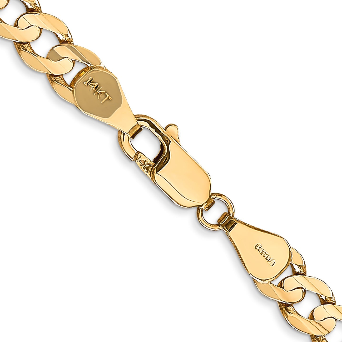 2 Inch 14K Yellow Gold 5.25mm Open Concave Curb Chain Necklace