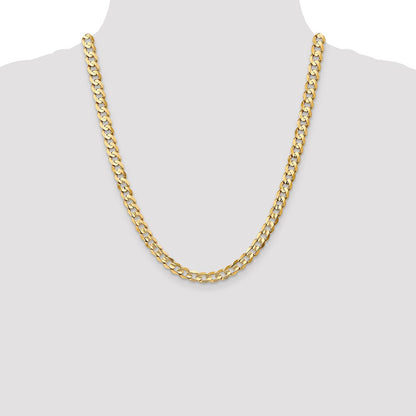 22 Inch 14K Yellow Gold 6.75mm Open Concave Curb Chain Necklace