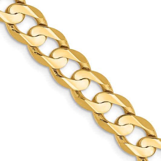 22 Inch 14K Yellow Gold 6.75mm Open Concave Curb Chain Necklace